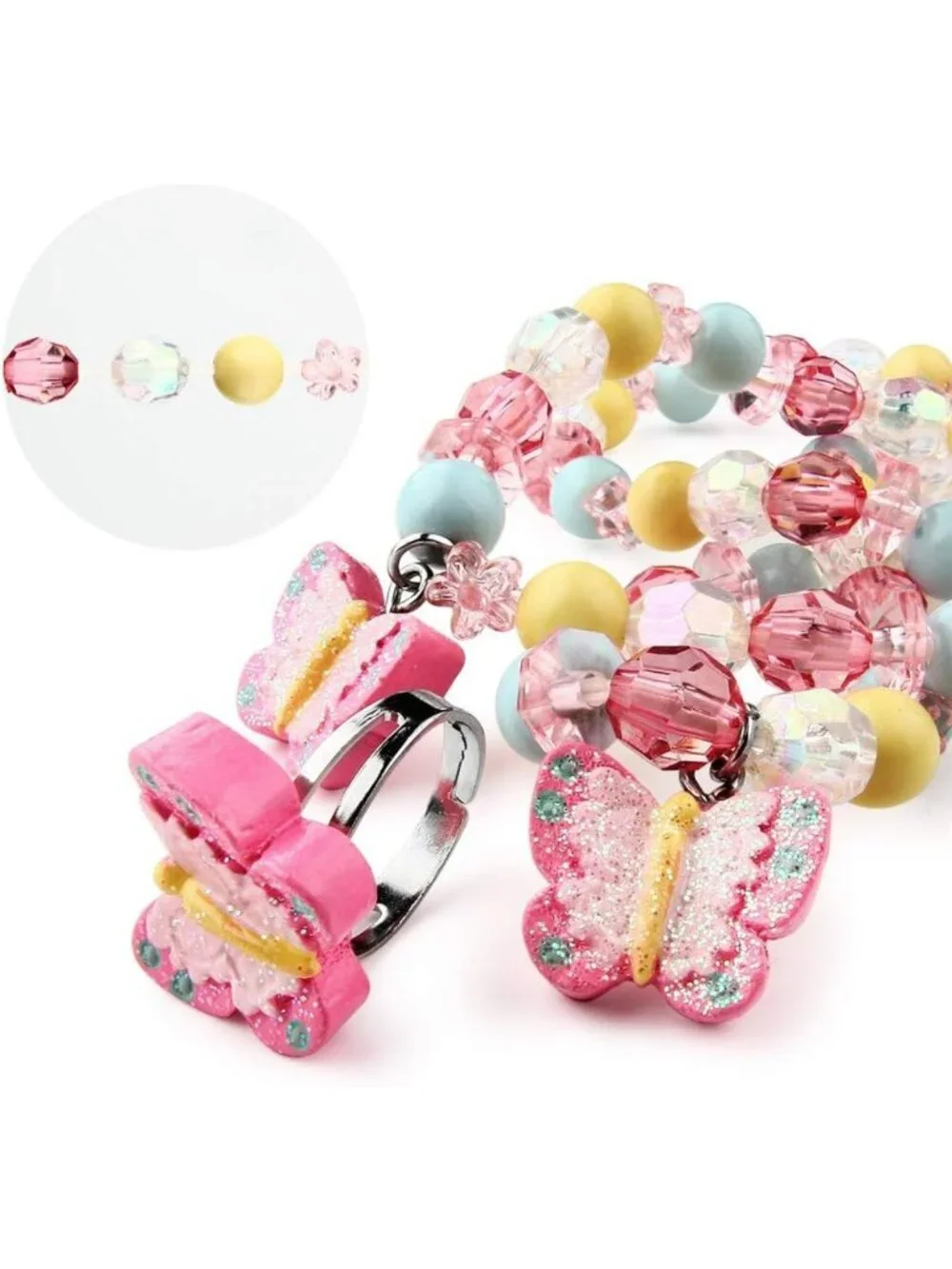 Butterfly Stretch Necklace & Bracelet Set for Little Girls - Toddler Jewelry